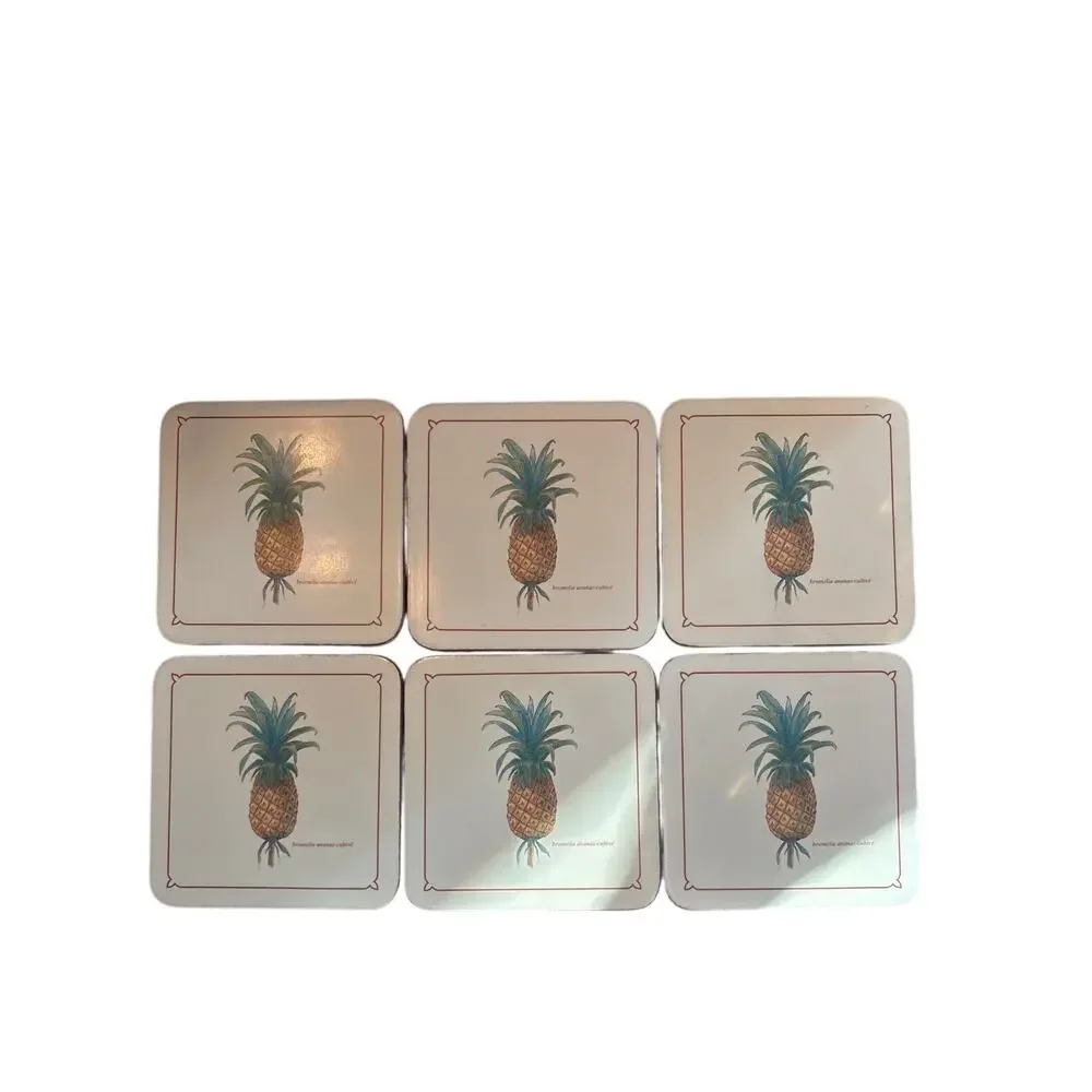 Pimpernel Set of 6 Cork Back Pineapple Coasters New in Box Never Used